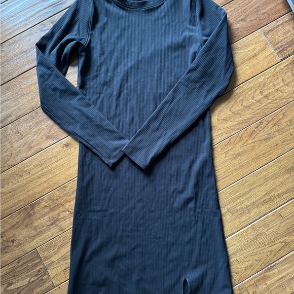 BYLT Basics Dresses & Skirts - BYLT Basics Charcoal Ribbed Long Sleeve Top